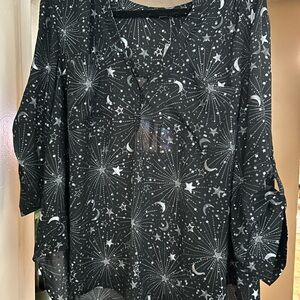 torrid Black Blouse with White Star & Moon Print